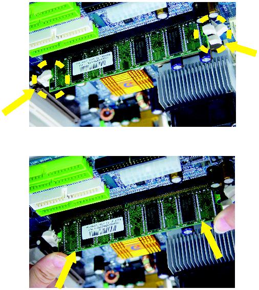 메인보드는 DDR 메모리모듈을지원하며, BIOS 는자동으로메모리용량과사양을인식합니다. 메모리모듈은한쪽방향으로만삽입할수있도록설계되어있습니다. 사용되는메모리용량은각슬롯마다다를수있습니다.