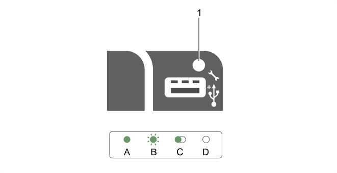 그림 4. idrac Direct LED 표시등 1 idrac Direct 상태표시등 idrac Direct LED 표시등표에서는관리포트 (USB XML 가져오기 ) 를사용하여 idrac Direct 를구성할때 idrac Direct 활동에대해설명합니다. 표 5.