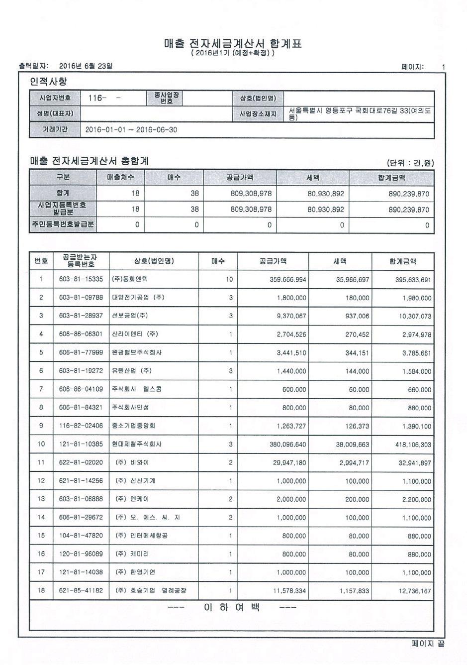 매출전자세금계산서합계표샘플