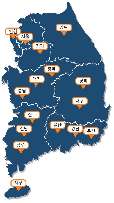 7 개센터 대전 3 개센터충북 7 개센터 / 충남 9 개센터 대구 2 개센터경북 7 개센터