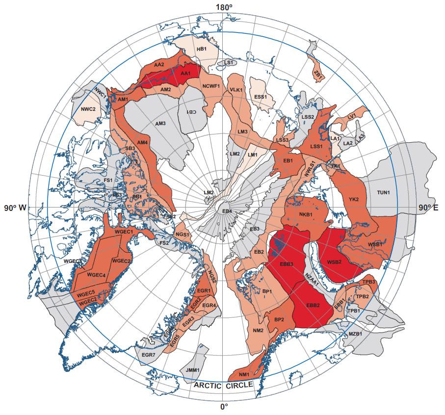 북극 석유자원개발과 해양플랜트 산업의 현황 및 전망 467 Fig. 1. Undiscovered oil and gas resources in the arctic (USGS, 2010).