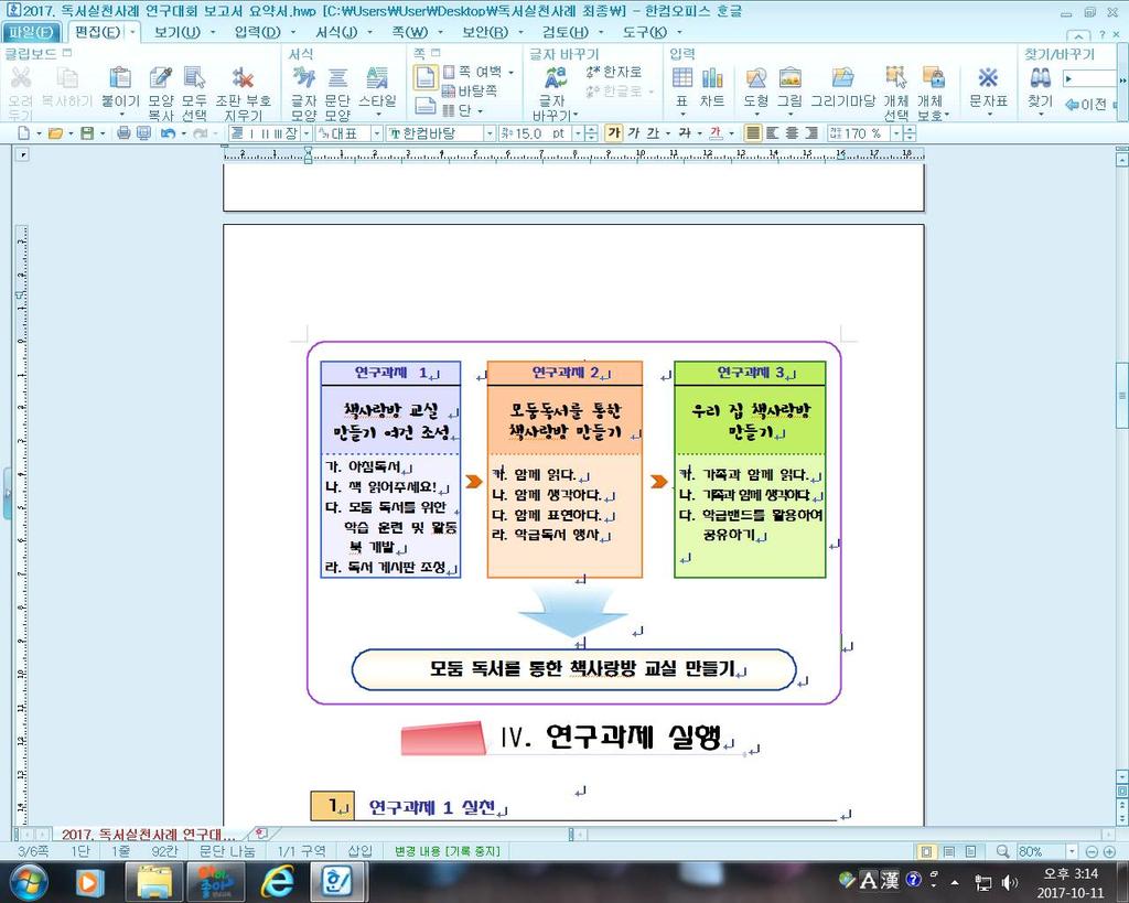 2 연구의목적 첫째, 아이들의대화콘텐츠의폭을넓힌다. 둘째, 의사소통역량과공동체역량을기른다. 셋째, 타인을이해하고나와의차이를인정함으로써관용의가치를배운다. 3 용어의정의 가. 모둠독서 4~5명의학생들이한모둠이되어함께읽을책을정하여읽고, 읽은내용에대해모둠구성원과서로이야기를나누면서타인의생각이나느낌을공유하고, 하나의주제에대하여독서토론및토의를한다.