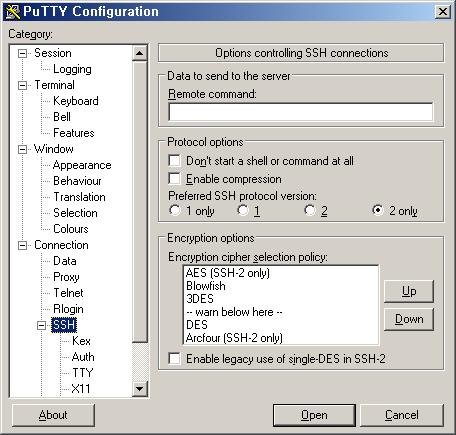 SSH -> Protocol options -> Preferred SSH protocol version 을 2 only 로변경.