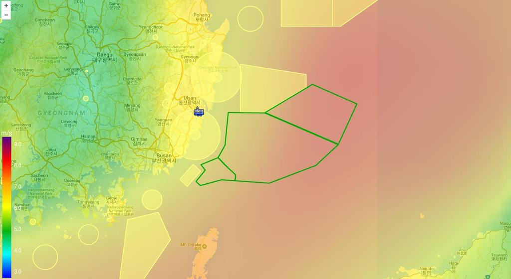 부유식해상풍력의세계최고의최적지 경주, 울산, 부산의부유식해상풍력후보지 총규모 3,500 MW 약 15 조 4