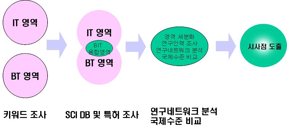 1 장 _ 서론 11 연구가논문분석을통한융합연구분석이라는새로운시도로서선행연구적성격을띄고있기때문이다. 과학기술부, 산업자원부, 정보통신부등범부처가기획한 융합기술종합발전기본계획 ( 2 00 7 년 ) 에서도국내과학기술역량과경제사회적관심을고려하여 NT, BT, IT 중심의융합기술을중점대상으로설정하고있다.