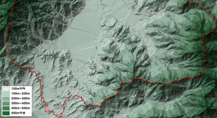 62km2 (12.9%), 300m 이상은 4.58km2 (12.