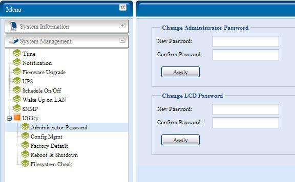 New Password( 새암호 ) 상자에새암호를입력한다음 Confirm Password( 암호확인 ) 상자에서새암호를확인합니다. Apply( 적용 ) 를눌러암호변경사항을확인합니다.