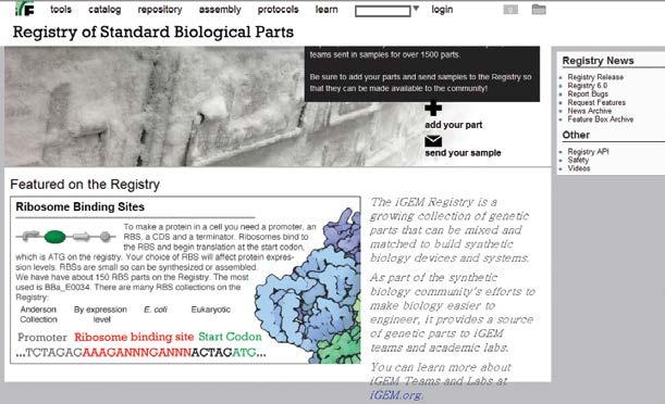 MIT에서운영하는 Registry of standard biological parts (http://partsregistry.