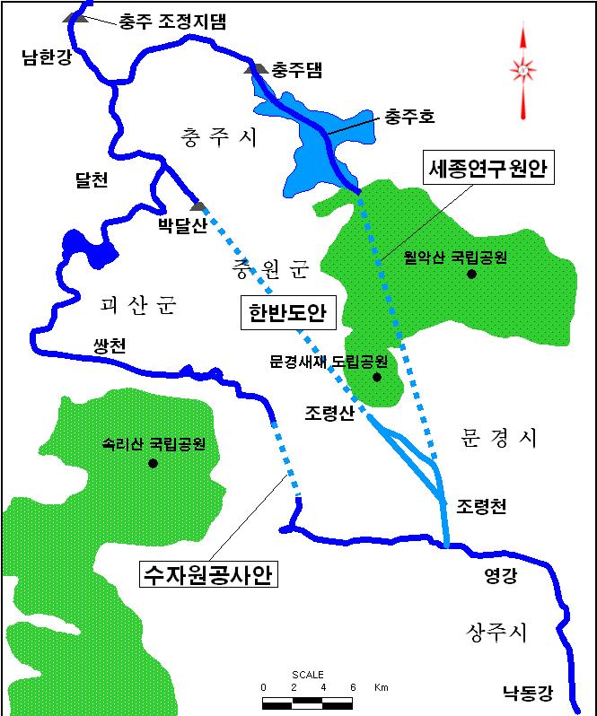 경부운하건설의개요와공학적문제점 터널수로노선을보여주고있다. 그림 1.