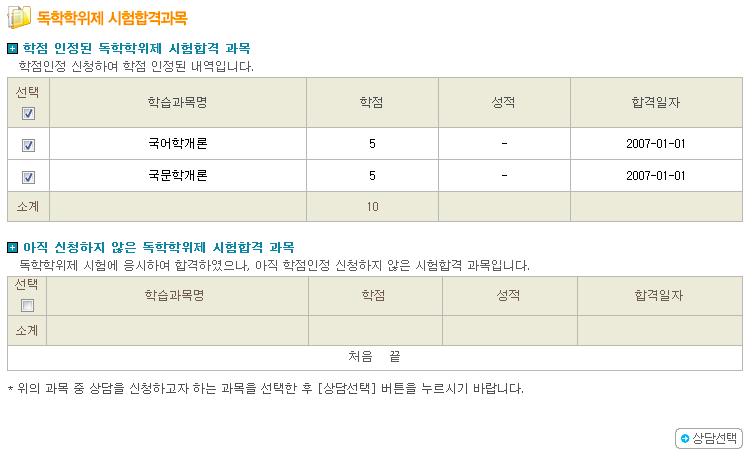 독학학위제시험합격과목