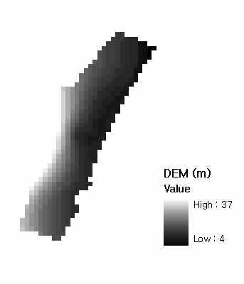 DEM 자료 ArcGIS를이용하여흐름방향, 흐름누적수, 경사, 유역경계정보를 Grid