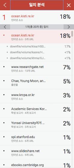 1) 유사도결과 % 값은대표출처들의총합 모든소스 ( 모든출처보기 ):