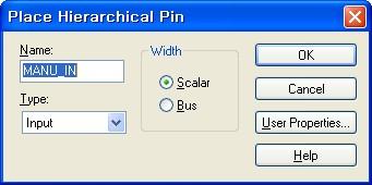 - 계층구조블록작성 Place Hierarchical Block을선택한다. 그림과같이작성을하고 OK를선택한다.