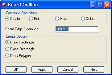 2. Board Outline - Setup > Outline > Board Outline을선택한다. - 그림과같이설정을한다.