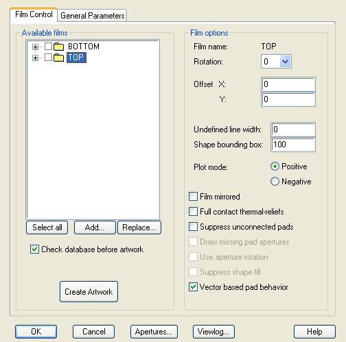 - Film control Tab 으로이동해보면 top 과 bottom 에대한거버는생성되어있다. - Ok 를선택한다.