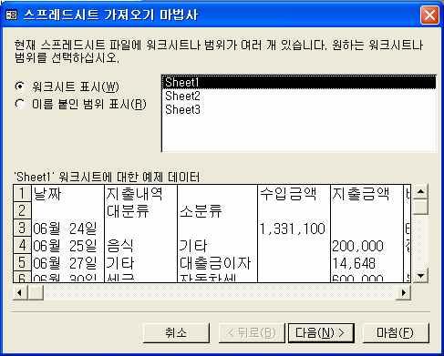 경고없이기존데이터위에덮어씀 1) 텍스트파일가져오기 엑셀파일가져오기와비슷 메뉴-[ 파일 ]-[ 외부데이터가져오기 ]-[ 가져오기 ] 1단계 데이터구분형식 ( 구분, 고정너비 )