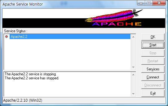 PHP 설치하기 PHP 를설치하기위해서는우선 Apache web server 를종료시킨다. 종료시키기위해서는 tray 의 Apache monitor icon 을마우스오른쪽클릭후 Open Apache Monitor 를선택하여보여지는창에서 Stop 을선택한다. PHP 는 PHP download 를통하여내려받을수있다.