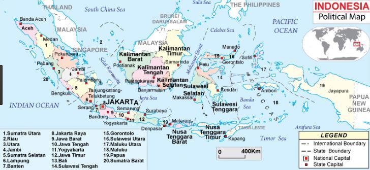 1. 인도네시아지리및천연자원 주요도시및면적 < 아시아주요국국토면적 > 세계최대의도서국가로 17,508개섬들로구성행정구역 : 행정구역은 30개주, 2개준주, 1개수도구주요도시 -