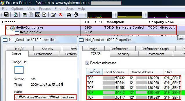 C&C 서버로부터다운로드받은 Net_Send.exe의내부에는봇에감염된좀비 PC들의공격대상이되는서버의 IP 주소가하드코딩되어있다.