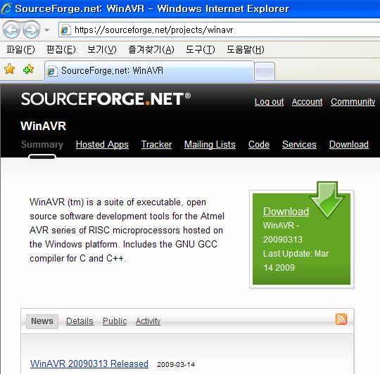 소스파일은 WINAVR 로작성된거같습니다. WINAVR 의다운로드는 http://winavr.sourceforge.net/ http://sourceforge.
