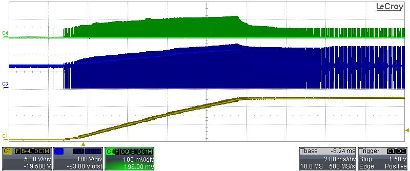 14-Sep-12 RDR-313 30 W Single Output Flyback Supply 11.3 과부하인가시전압스트레스 Figure 18 265 VAC, Overload Power. Upper: V DRAIN, 200 V / div. Lower: PIV DIODE, 50 V / div., 2.0 s / div.