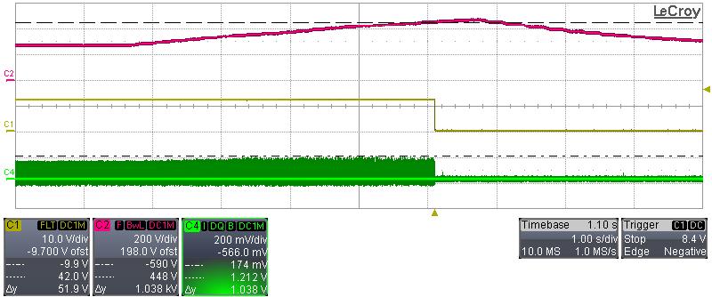 RDR-313 30 W Single Output Flyback Supply 14-Sep-12 12.4 입력과전압보호 (DC 입력소스를사용하여테스트 ) Figure 42 Line Overvoltage Protection (Triggered at 448 V).