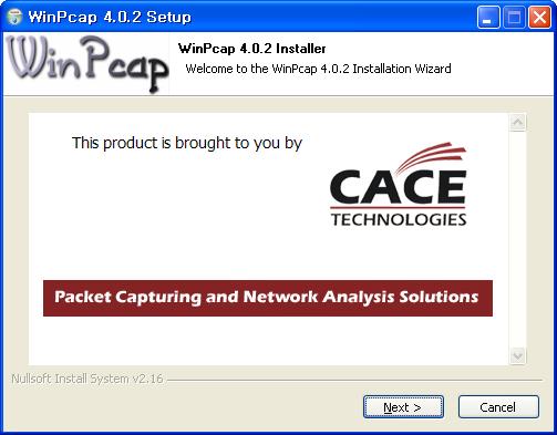 그림 9. WinPcap 설치화면 WinPcap 을설치한다. 설치법은 Wireshark 와마찬가지로매우간단하다.