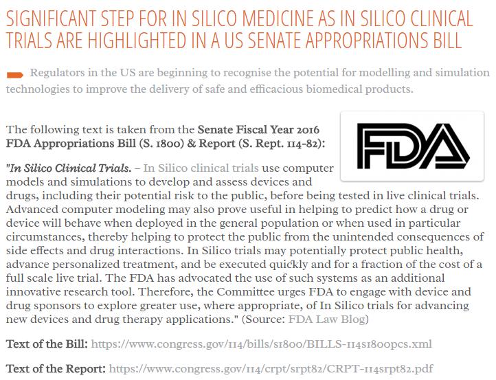 Y2016 미국의회예산법안 2016년도의회예산제출예산자료를근거로, 가능한신약및신의료기기활용에 in silico 임상 을 FDA 에촉구. http://www.vph-institute.