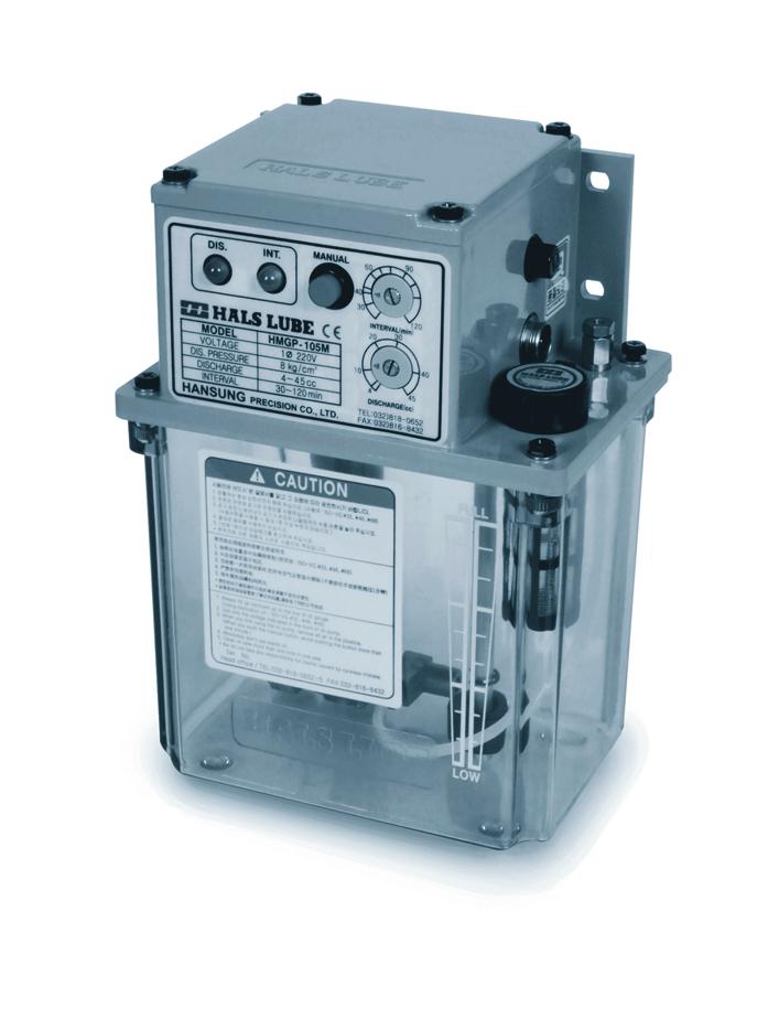 HMGP 105N series 1. 대표적인비례급유용펌프로광범위한산업기계에사용이된다. 2. 소형으로설치공간의제약이적고, 사용이간단하여유지 보수가용이하다 3. 유면저하시접점출력및 BUZZER 사용등으로사용자환경에맞추어선택이가능하다. 4. 전기종에 Suction Filter 가부착되어배관에이물혼입을방지하였다. 5. 사용환경에따라설정압력증가가가능하다.