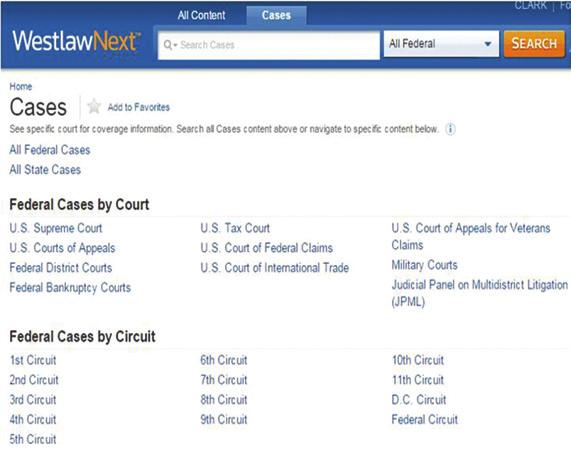WestlawNext l 브라우징검색 - 판례 초기화면에서 Cases 클릭