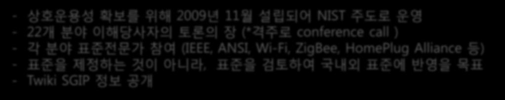 conference call ) - 각분야표준전문가참여 (IEEE, ANSI, Wi-Fi, ZigBee,