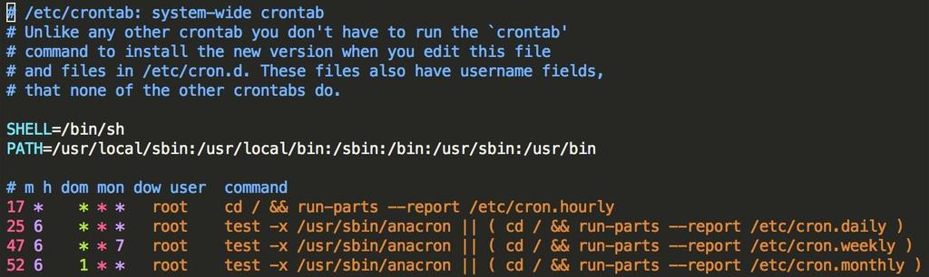 Crontab Crontab Cron은 Crontab (Cron Table) 으로 예약된 작업들을 관리한다 /var/spool/cron /etc/cron.d /etc/crontab 세 군데에 저장되어있음!