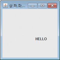 상 ( ), 하 ( ), 좌 ( ), 우 ( ) 키를입력하면, 다음그림과같이 "HELLO" 문자열이 10 픽셀씩이동하는프로그램을작성하라.
