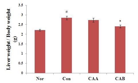 group during 9 weeks after DENA and CCl 4 treatment. All values are mean ± S.E. Significant differences were compared with normal at # p <0.05. (n=6) Figure 3.