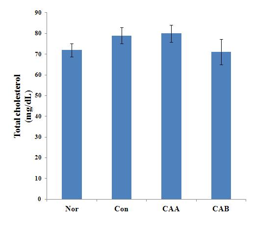 Nor, administrated saline; Con, control group administrated administrated CLR extract 200 mg / kg /day or CAB group administrated CLR extract 400 mg / kg /day during 9 weeks after DENA and CCl 4