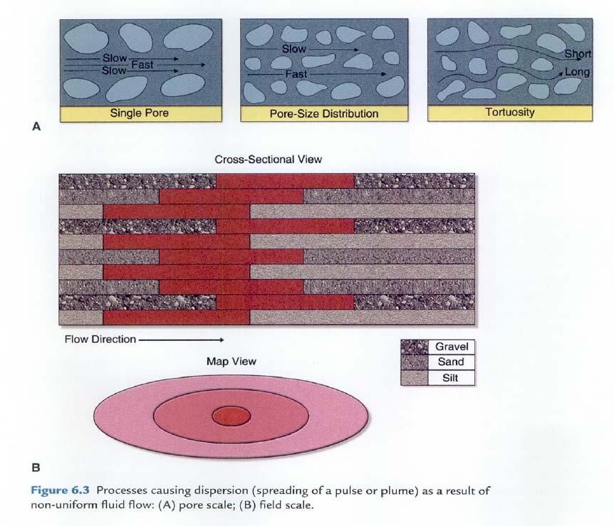 Dispersion Spatial distribution of contaminant plume Breakthrough curves Advection-dispersion