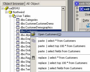SQL Server Database Development Tools 3.3. Tables 3.3.1. Table Editor 란? Table Editor 는테이블에대한전반적인사항을컨트롤할수있는기능을제공합니다. Table Editor 는아래와같이특정테이블을선택하고오른쪽마우스에그림과같이 Open [Table Name] 을선택합니다.