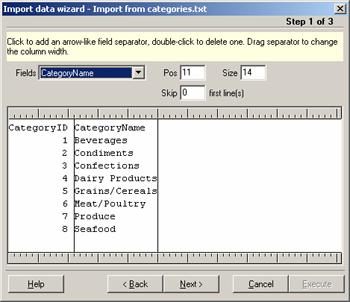 SQL Server Database Development Tools 4. Text file 레디오버튼을선택후에 Source file name 에서파일을선택합니다. 5.
