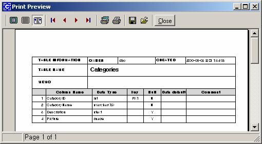 SQL Server Database Development Tools Report Print Excel Print 는선택한테이블을 Excel 형태로레포팅을합니다. 1.