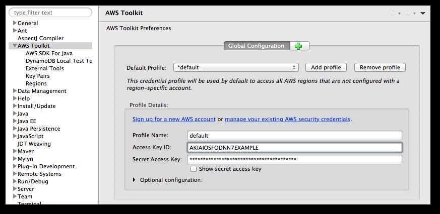 AWS Toolkit for Eclipse를 통해 여러 AWS 계정 사용 AWS Toolkit for Eclipse를 통해 여러 AWS 계정 사용 [Preferences] 대화 상자를 통해 둘 이상의 AWS 계정에 대한 정보를 추가할 수 있습니다.