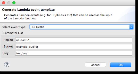 Lambda 함수를 로컬로 디버깅 6. 이 예제에서는 Amazon S3 이벤트를 입력해 보겠습니다. [Event] 입력 상자 옆의 [Generate]를 선택합니 다. 7. Amazon S3 버킷을 가진 리전을 선택합니다. 8.