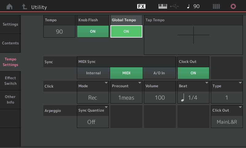 Tempo Settings 다른퍼포먼스로전환한후현재템포를유지하기위한설정이추가되었습니다.