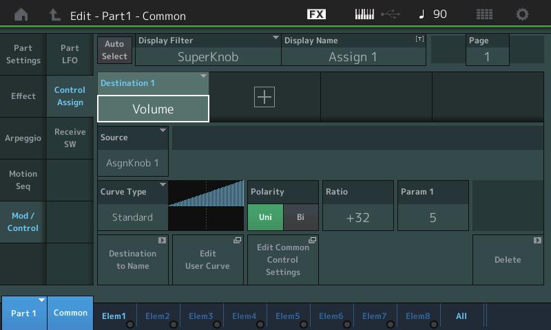 Part Edit( 편집 ) Mod/Control( 모듈레이션 / 컨트롤 ) Control Assign 이제수퍼노브를 Display Filter 로설정할수있습니다.