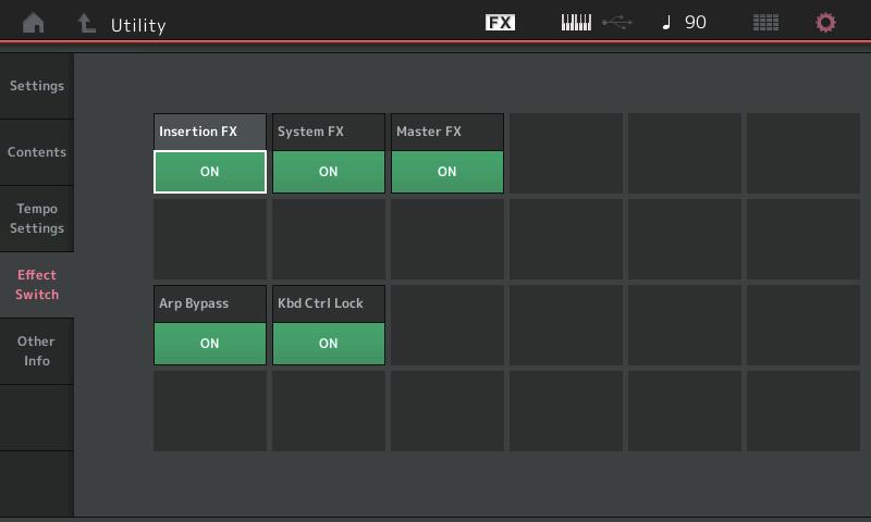 Effect Switch Effect Switch 용 Arp Bypass 및 Kbd Ctrl Lock 기능이추가되었습니다.