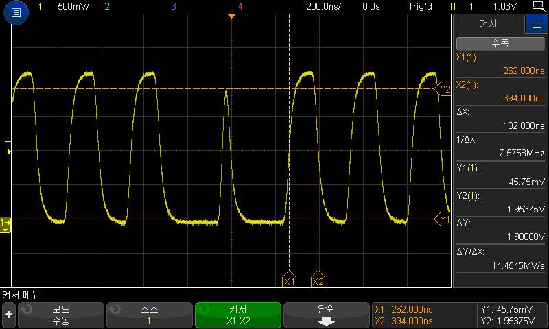14 커서 그림 44 커서를사용한펄스폭측정 X1 X2