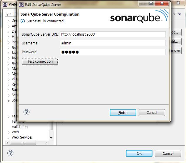 - Connect to SonarQube server : [Window]-