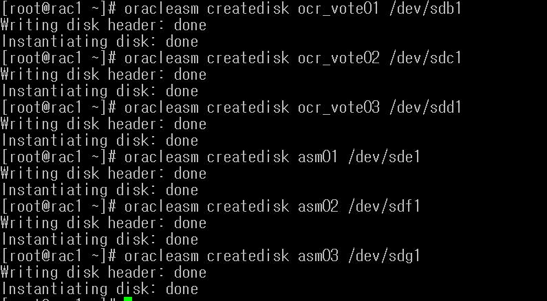 createdisk asm01 /dev/sde1 # oracleasm createdisk