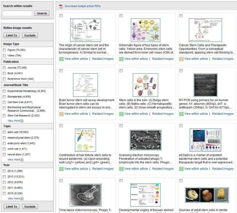 Quick Search ( 이미지검색 ) ScienceDirect 페이지상단검색창 Images 버튼클릭, All fields 에키워드입력후 Search 3 4 Refine Image results : 검색결과에서체크박스선택을통해원하는자료유형을선택하여재검색 ( 이미지유형 / 자료유형 /