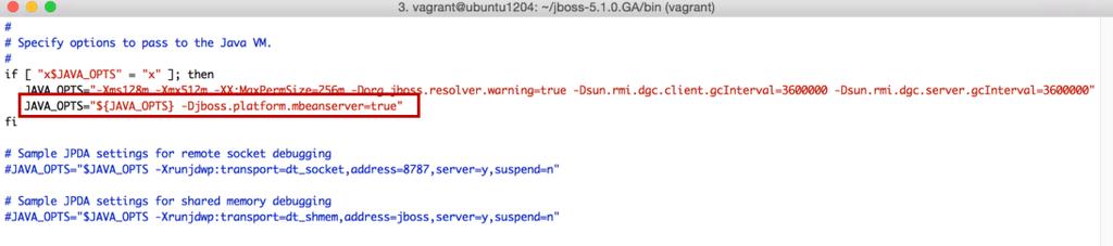 MBeanServerBuilder 에러가발생하는경우 1.1.5.6.1. JBoss 5.0 이하 $WHATAP_HOME/logs/whatap-{SERVER_NAME}-{DATE}.log 파일의 whatap.error 에해당에러가출력된경우하기 JVM 옵션을설정합니다. -Djboss.platform.mbeanserver 를 true 로설정합니다.