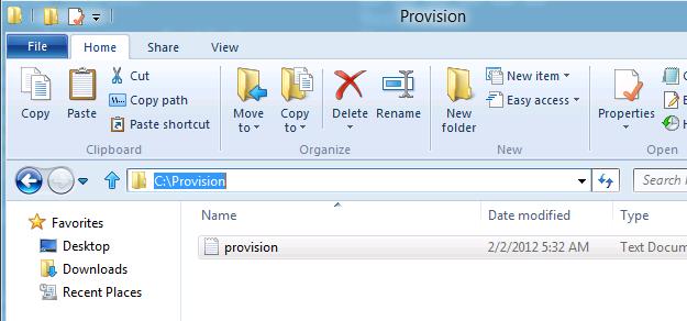 txt 파일을복사합니다. 이제 CLIENT2 원격컴퓨터에필요한 provision package 파일의복사를완료했습니다.